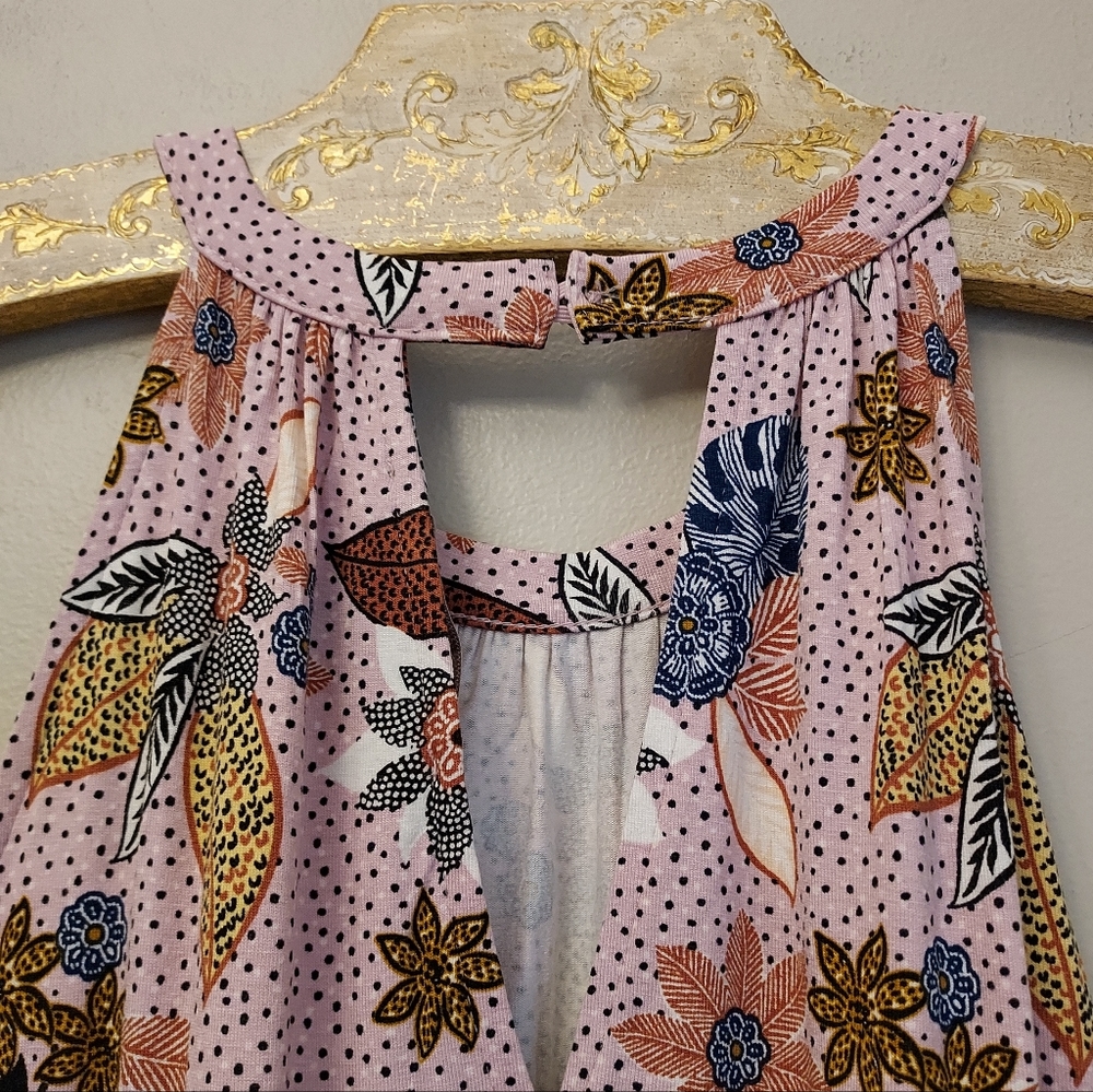 LOFT Rose Pink Floral Sleeveless Halter Tiered Knit Dress Medium NEW NWT - Picture 7 of 10